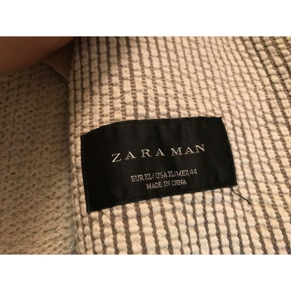 Zara Linen Blend Unstructured Seersucker Academia Blazer Neutral Beige size XL - Picture 6 of 9